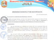 Ordenanza Municipal N° 004-2019-MPCHJ/CM.