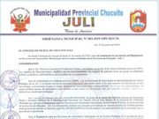 Ordenanza Municipal N° 003-2019-MPCHJ/CM.