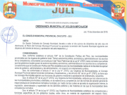 Ordenanza Municipal N° 012-2019-MPCHJ/CM.
