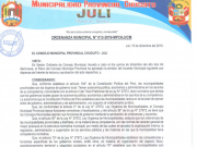 Ordenanza Municipal N° 13-2019-MPCHJ/CM