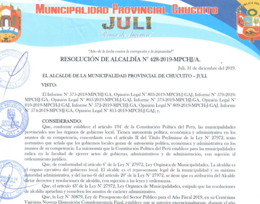 Resolucion de Alcaldia 428-2019-MPCHJ/A.
