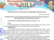ORDENANZA MUNIPCIPAL N° 002-2021-MPCH-J/CM