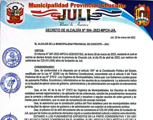 DECRETO DE ALCALDÍA N° 004-2023-MPCH-J/A