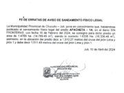 FE DE ERRATAS DE AVISO DE SANEAMIENTO FISICO LEGAL