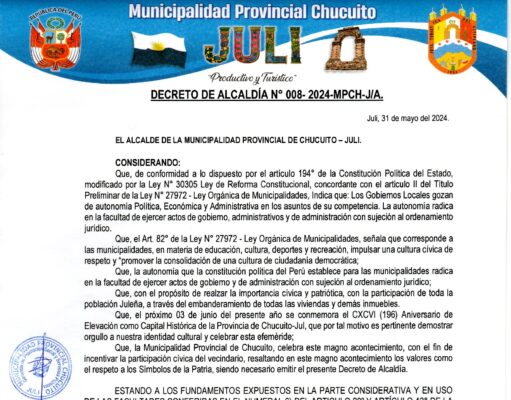 DECRETO DE ALCALDÍA N°008-2024-MPCH-J/A