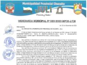 ORDENANZA MUNICIPAL N°020-2023-MPCH-J/CM