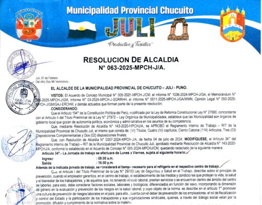 RESOLUCION DE ALCALDIA N° 063-2025-MPCH-J/A.