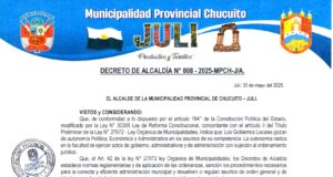 DECRETO DE ALCALDIA N°008-2025-MPCH-J/A