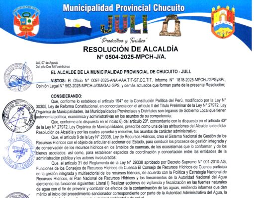 Resolución de Alcaldía N.° 0504-2025-MPCH-J/A