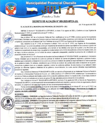 Decreto de Alcaldía N.° 009-2025-MPCH-J/A