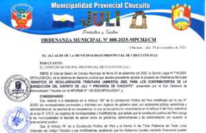 Ordenanza Municipal N.° 008-2025-MPCHJ/CM