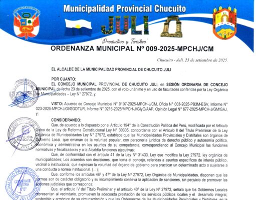 ORDENANZA MUNICIPAL Nº009-2025-MPCH-J/CM