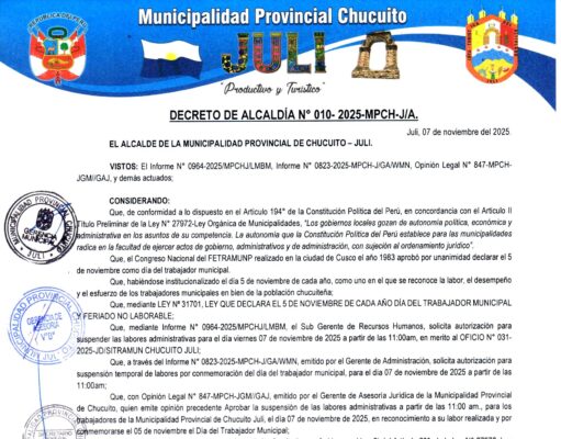 DECRETO DE ALCALDÍA Nº010-2025-MPCH-J/A