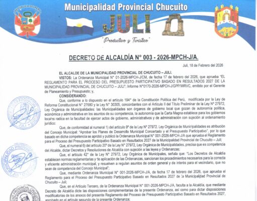 DECRETO DE ALCALDÍA N° 003-2026-MPCH-J/A