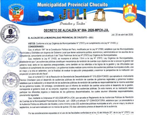 Decreto de Alcaldía N.° 004-2026 MPCH-J-CM