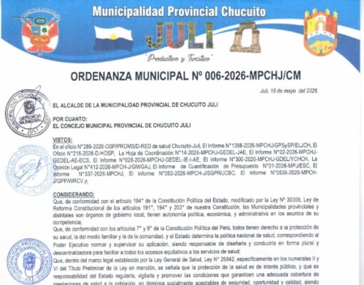 Ordenanza Municipal N.° 006-2026-MPCH-J/CM