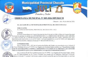 Ordenanza Municipal N.° 005-2026-MPCH-J/CM