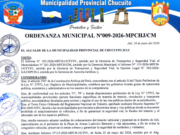 Ordenanza Municipal N.° 009-2026-MPCH-J/CM