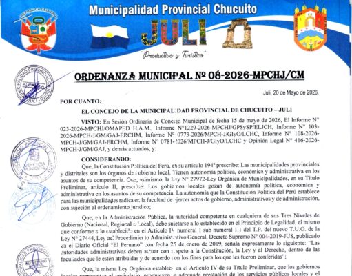 Ordenanza Municipal N.° 08-2026-MPCH-J/CM
