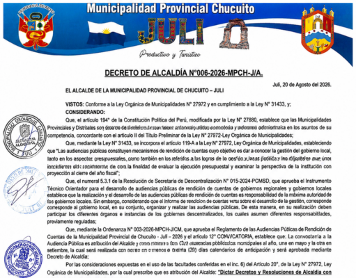 DECRETO DE ALCALDÍA N.° 006-2026-MPCH-J/A