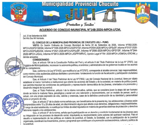 ACUERDO DE CONSEJO MUNICIPAL N° 148-2026-MPCH-J/CM.