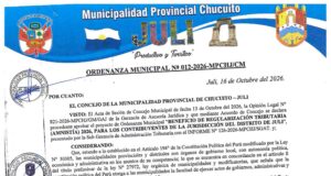 ORDENANZA MUNICIPAL N.° 012-2026-MPCHJ/CM.
