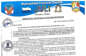 ORDENANZA MUNICIPAL N.° 012-2026-MPCHJ/CM.